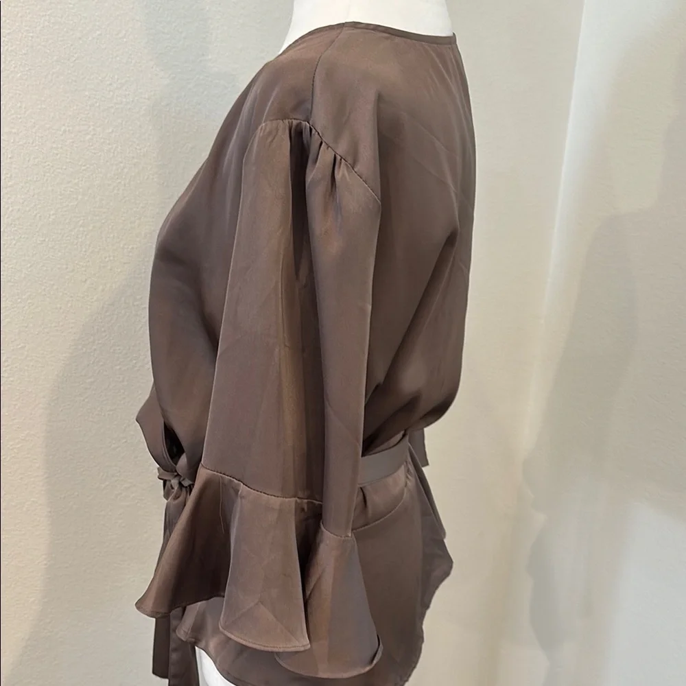 Soho Brown Ruffle Wrap Blouse - Picture 5 of 14